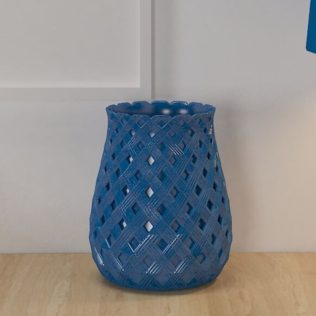 Porcelanowy błyszczący niebieski wazon z prawami autorskimi