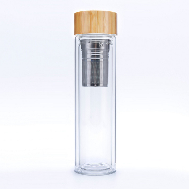 450ml niestandardowa szklana butelka wody z czapką bambusową