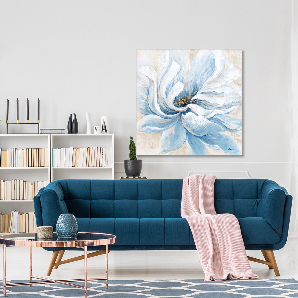 Home Decor Niebieski Kwiatowy Ręcznie malowany Obraz Akrylowy Zawijany Płótno