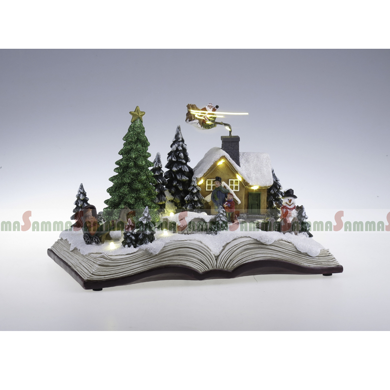 Otwórz książkę Xmas scena, obracanie drzewa i sanie Santa, LED świeci