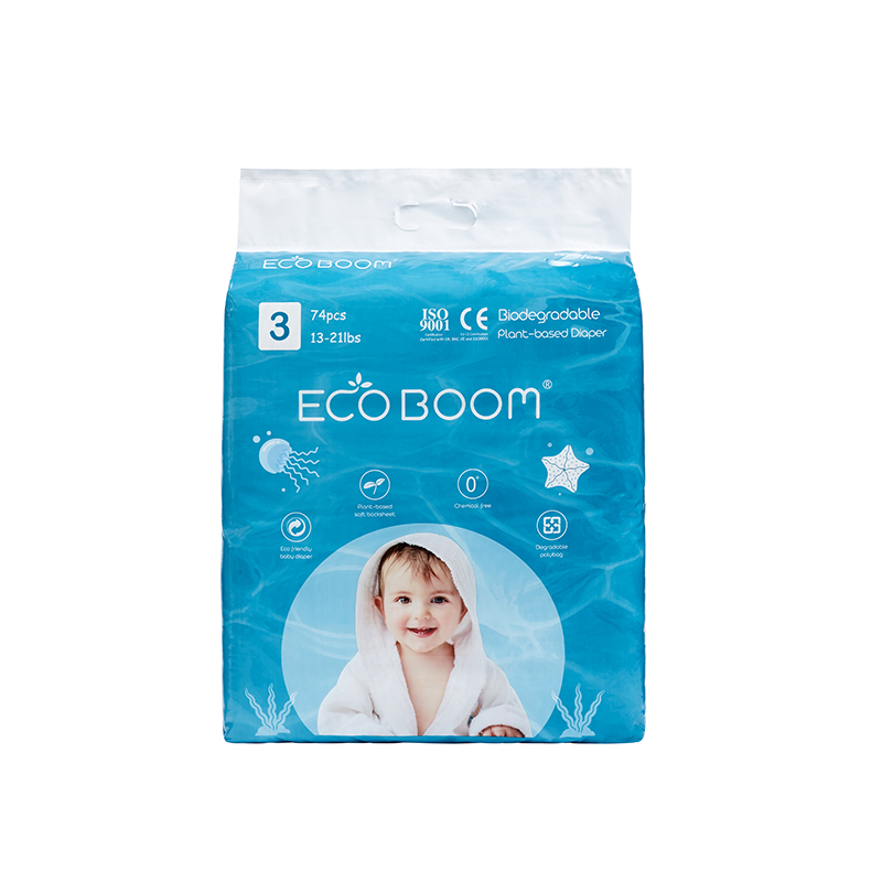 Eco Boom Biodegradowalny pieluchy na bazie roślinnego Duży Pakiet niemowlę w Polybag M