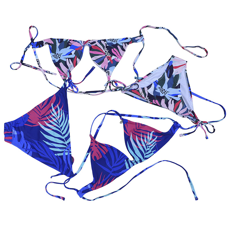 Tropical Leaf Print Bikini Set dla Kobiet Trójkąt Bikini Set