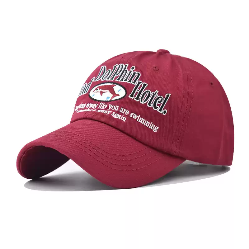 Wine red dolphin embroidered baseball cap